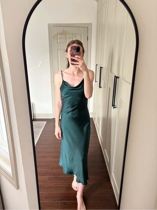 OAK + FORT Dresses & Skirts - OAK + FORT Satin Slip Midi Dress in Emerald Green